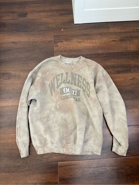 PacSun Beige Tie-Dye 'WELLNESS KMXXI' Crewneck Sweatshirt